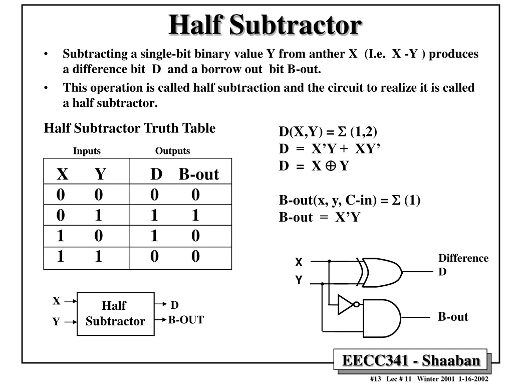 half subtractor