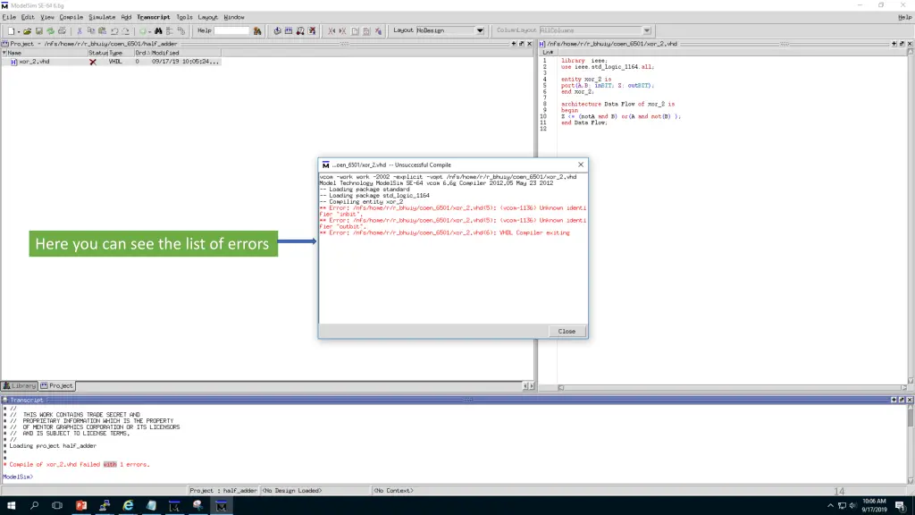 here you can see the list of errors
