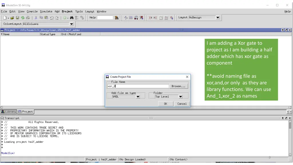 i am adding a xor gate to project