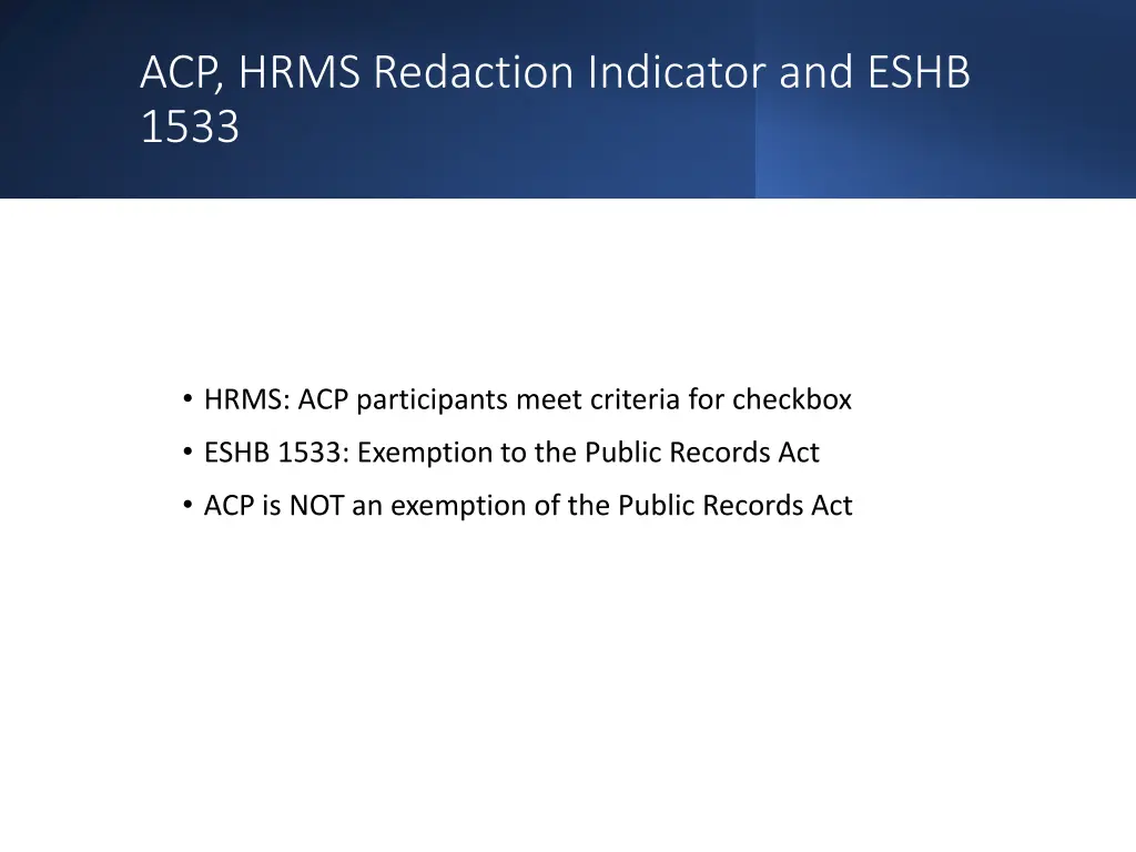 acp hrms redaction indicator and eshb 1533