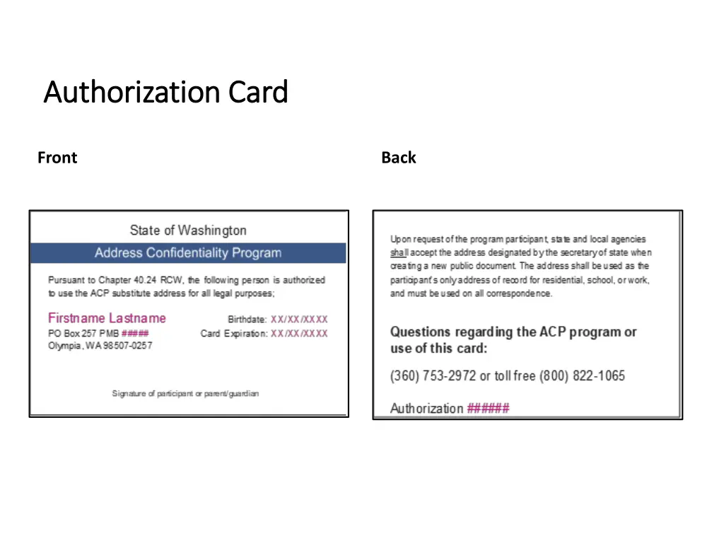 authorization card authorization card