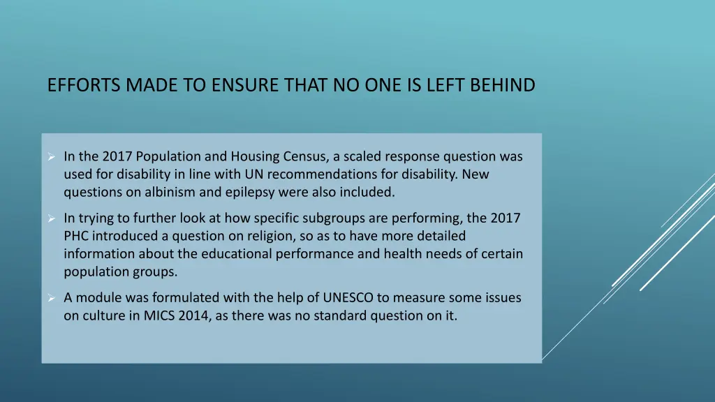 efforts made to ensure that no one is left behind