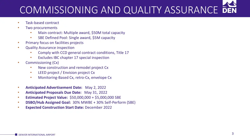 commissioning and quality assurance