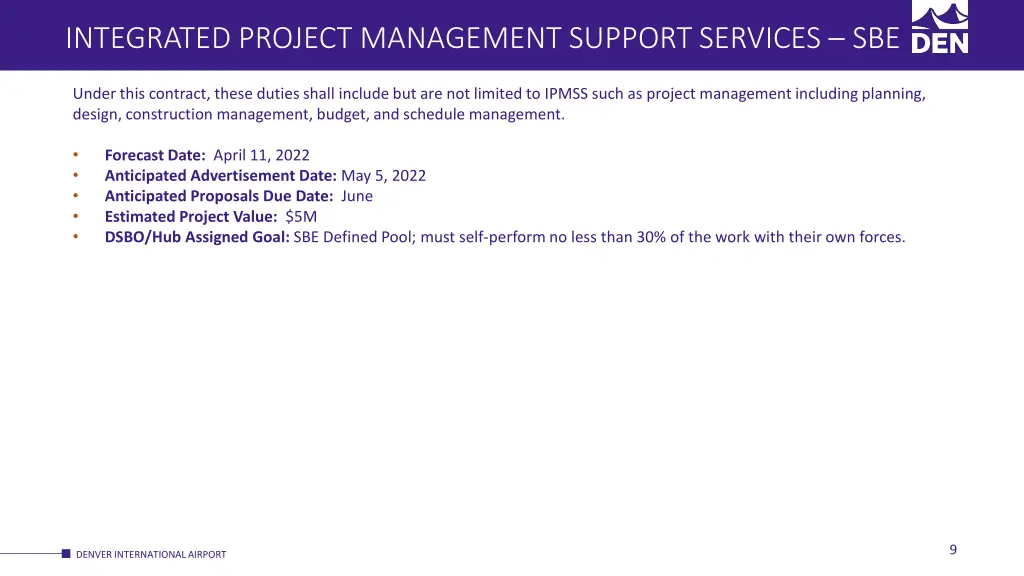 integrated project management support services sbe 2