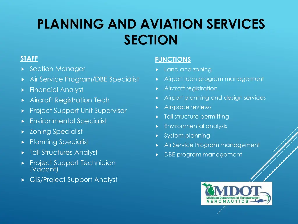 planning and aviation services section