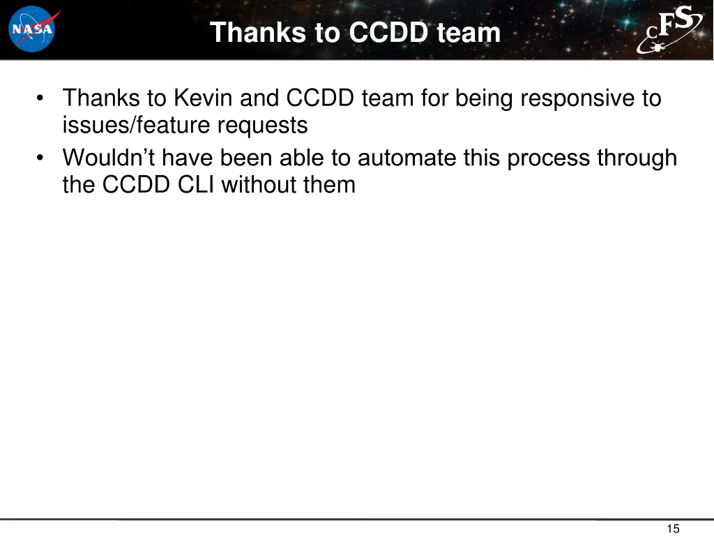 thanks to ccdd team