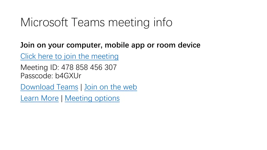 microsoft teams meeting info