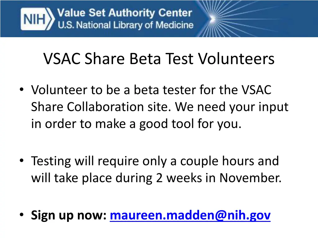 vsac share beta test volunteers