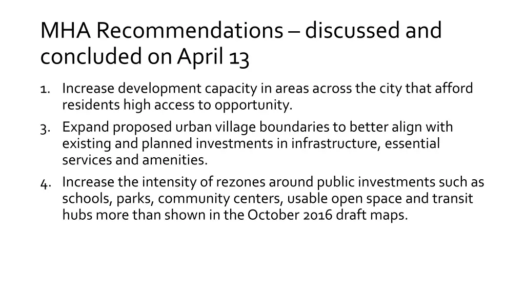 mha recommendations discussed and concluded