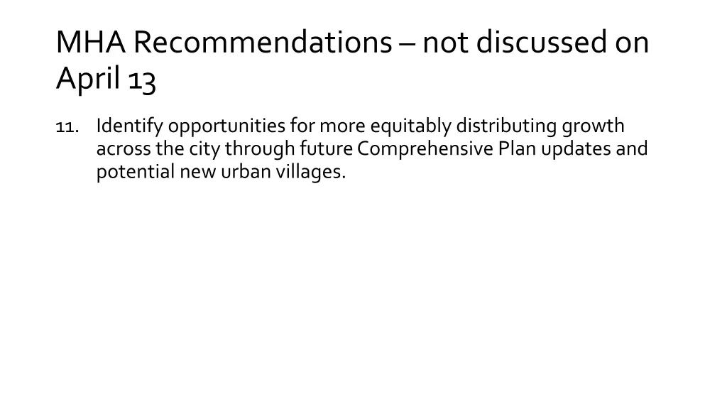 mha recommendations not discussed on april 13 2