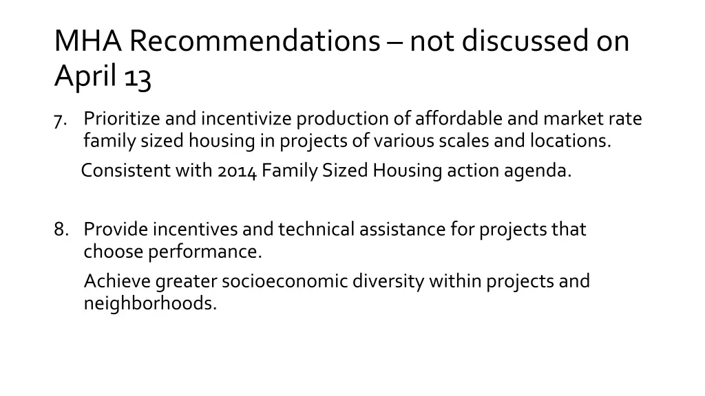 mha recommendations not discussed on april 13