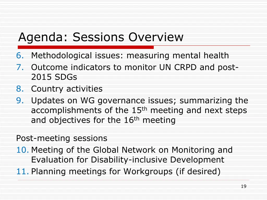 agenda sessions overview 1