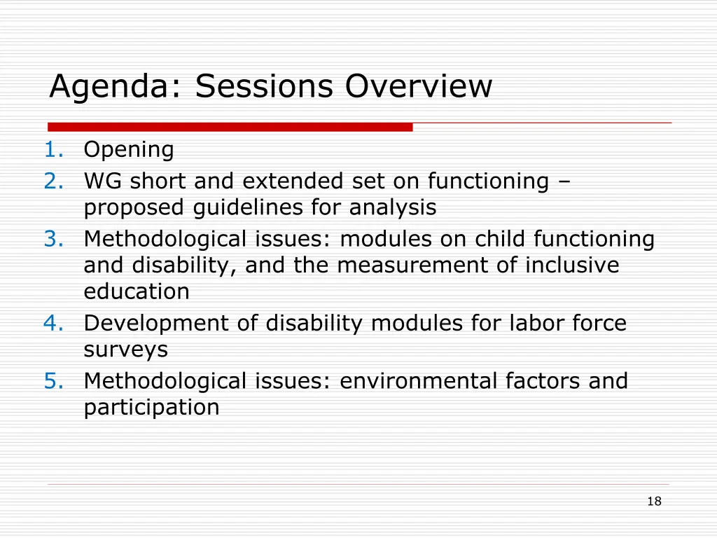 agenda sessions overview