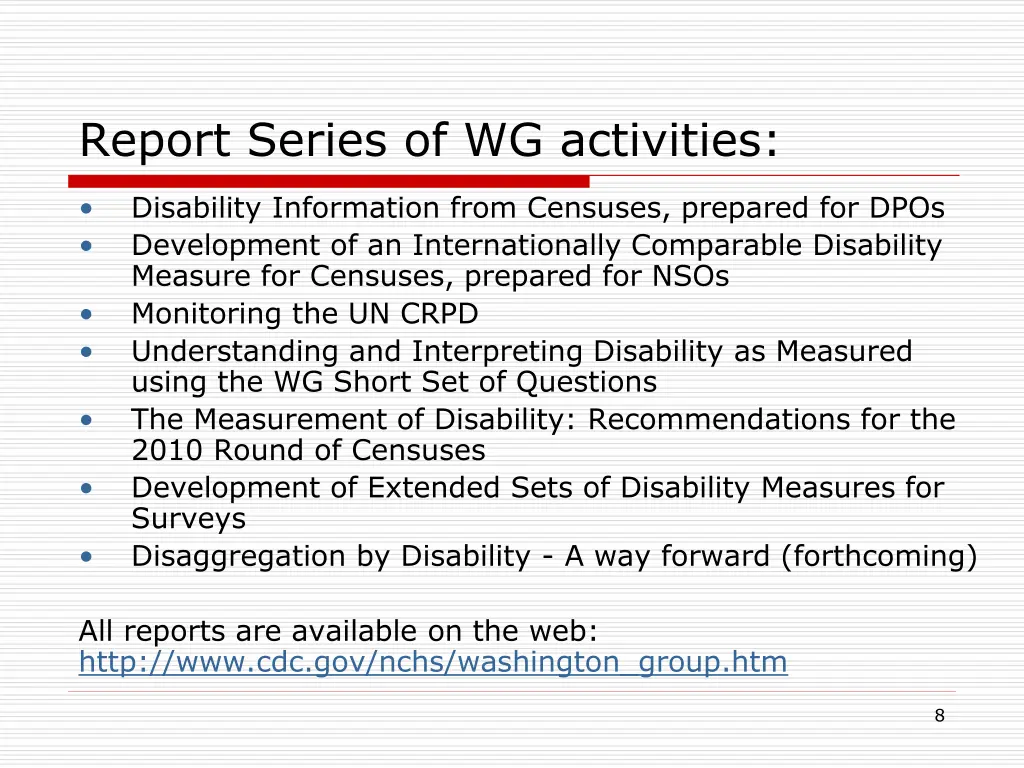 report series of wg activities