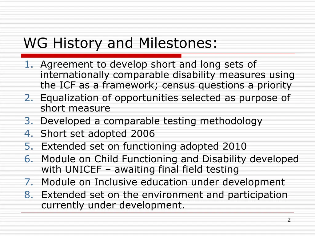 wg history and milestones