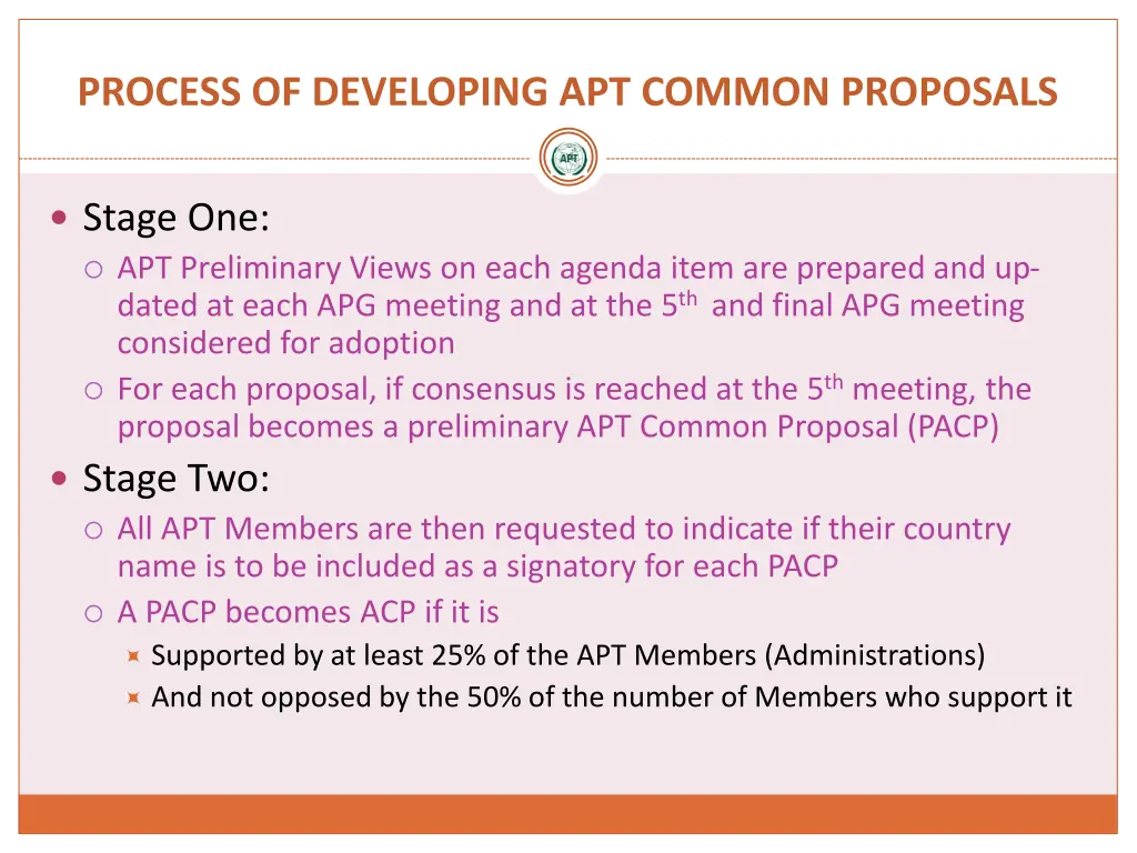 process of developing apt common proposals 1