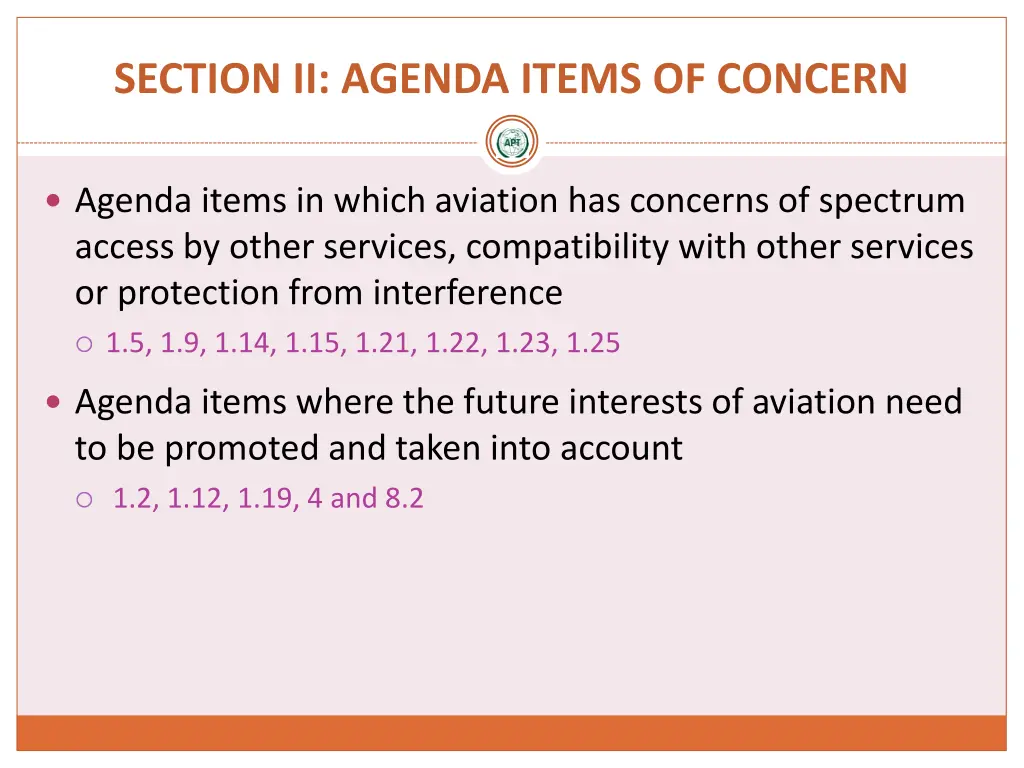 section ii agenda items of concern
