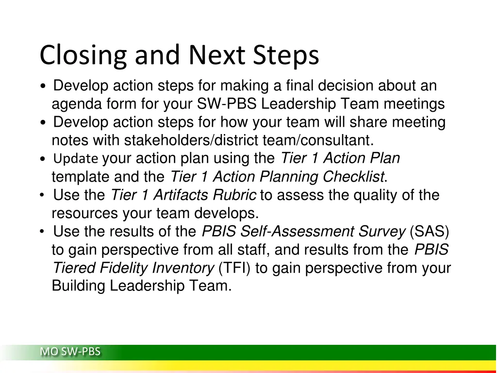closing and next steps develop action steps