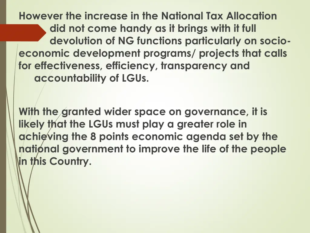 however the increase in the national