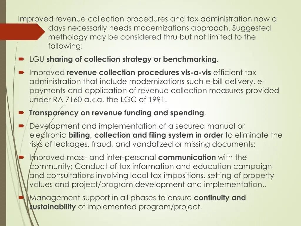 improved revenue collection procedures