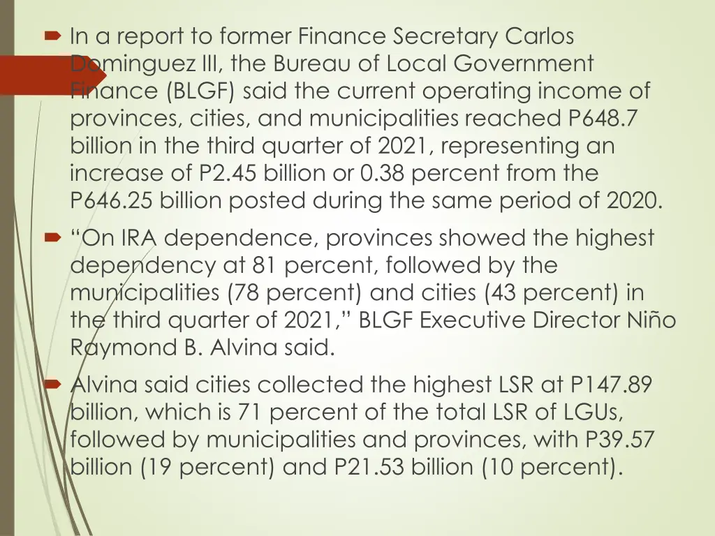 in a report to former finance secretary carlos