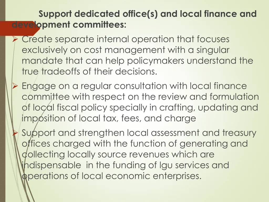 support dedicated office s and local finance