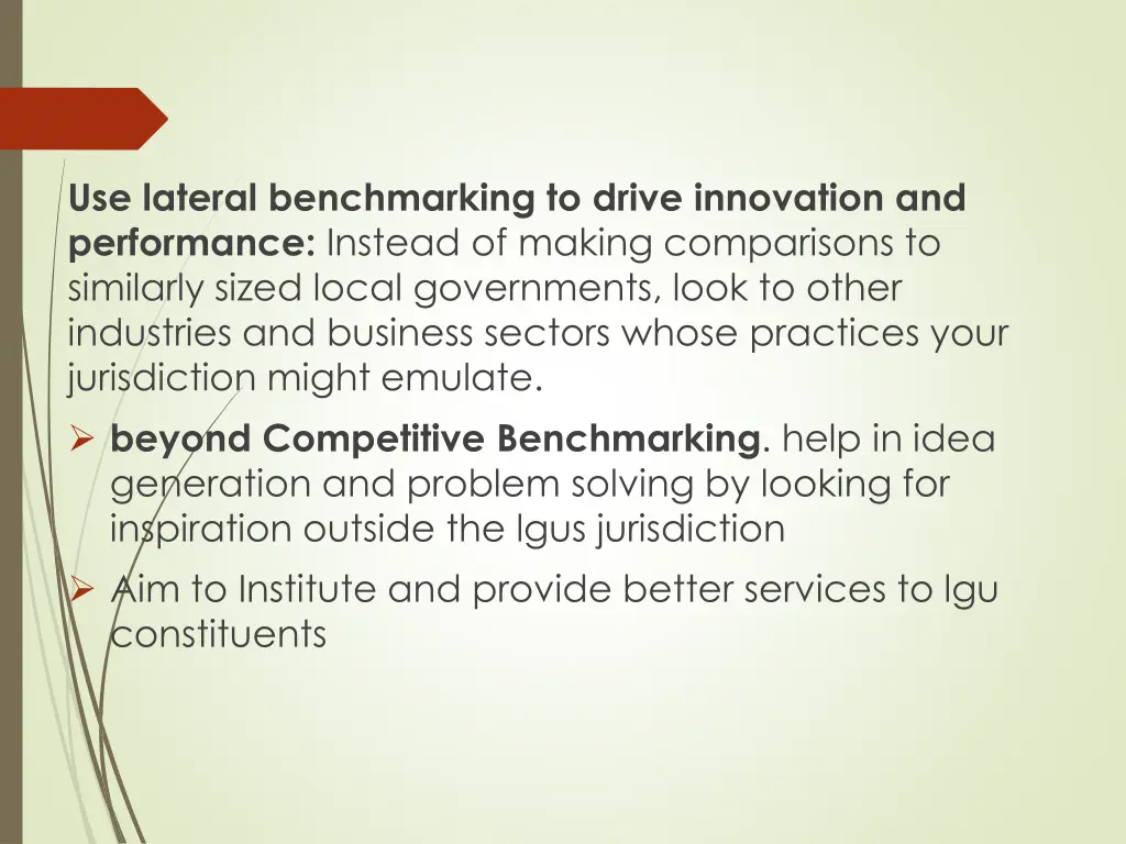 use lateral benchmarking to drive innovation