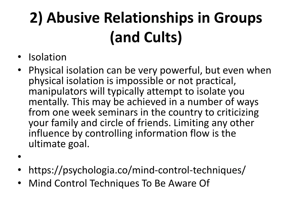 2 abusive relationships in groups and cults