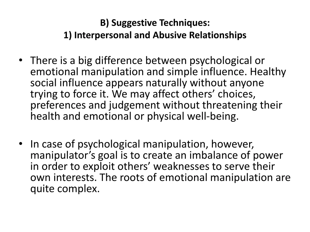 b suggestive techniques 1 interpersonal