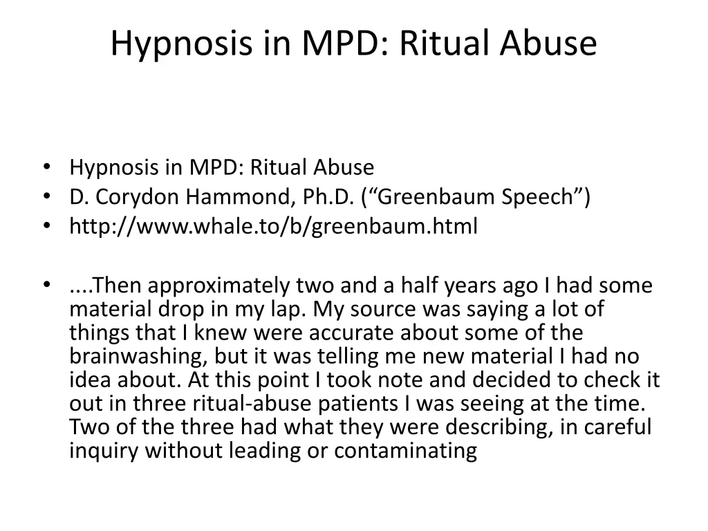 hypnosis in mpd ritual abuse