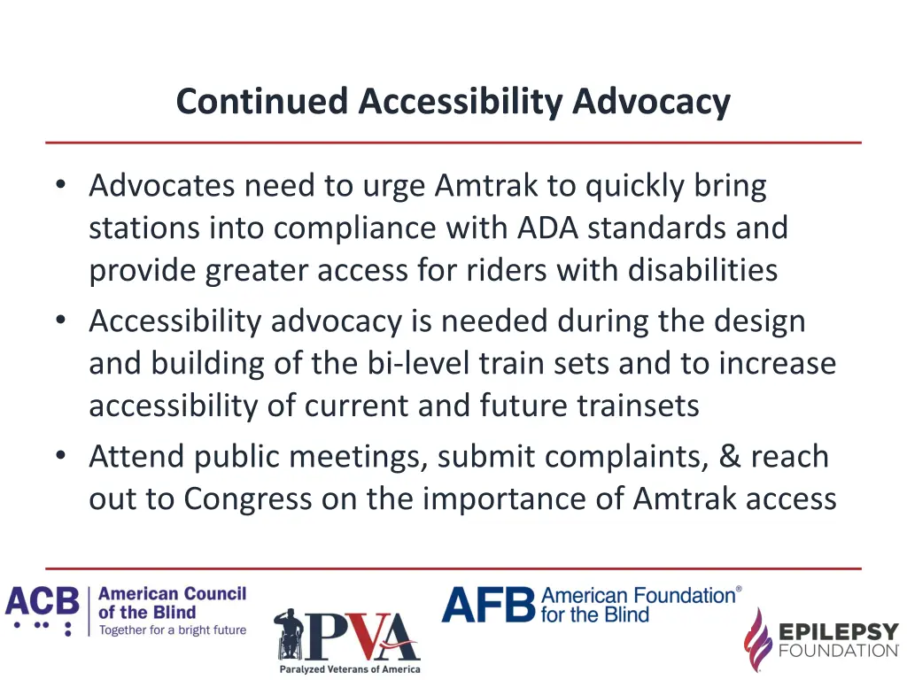 continued accessibility advocacy