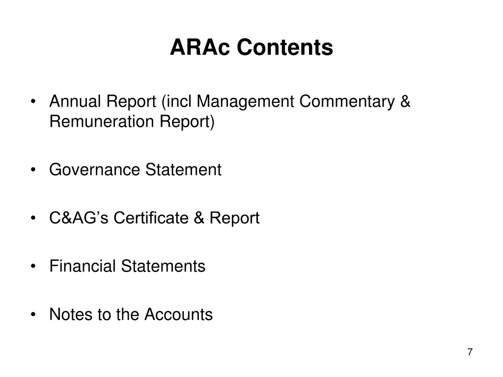arac contents