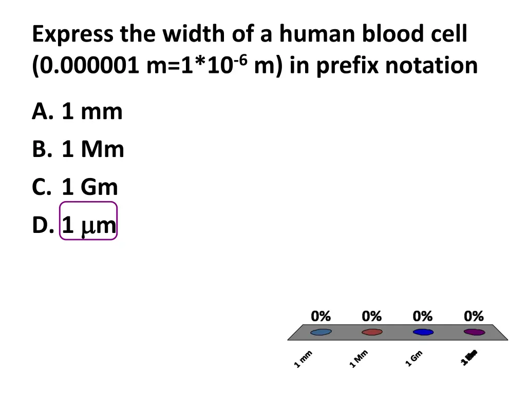 express the width of a human blood cell 0 000001
