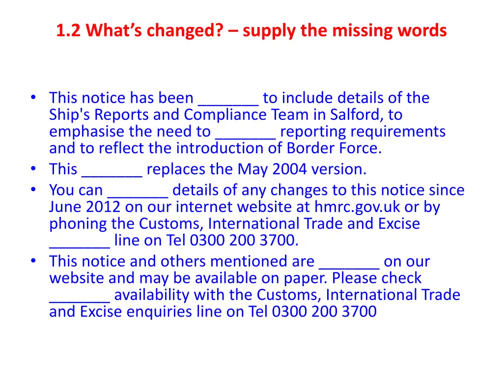 1 2 what s changed supply the missing words