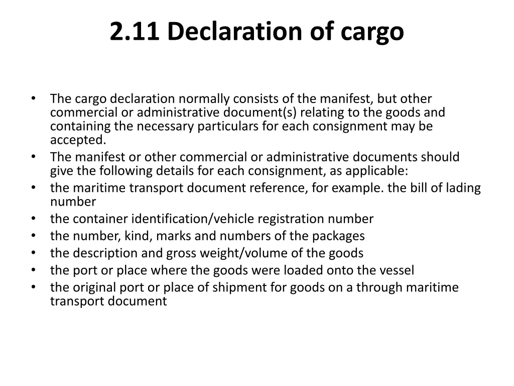 2 11 declaration of cargo