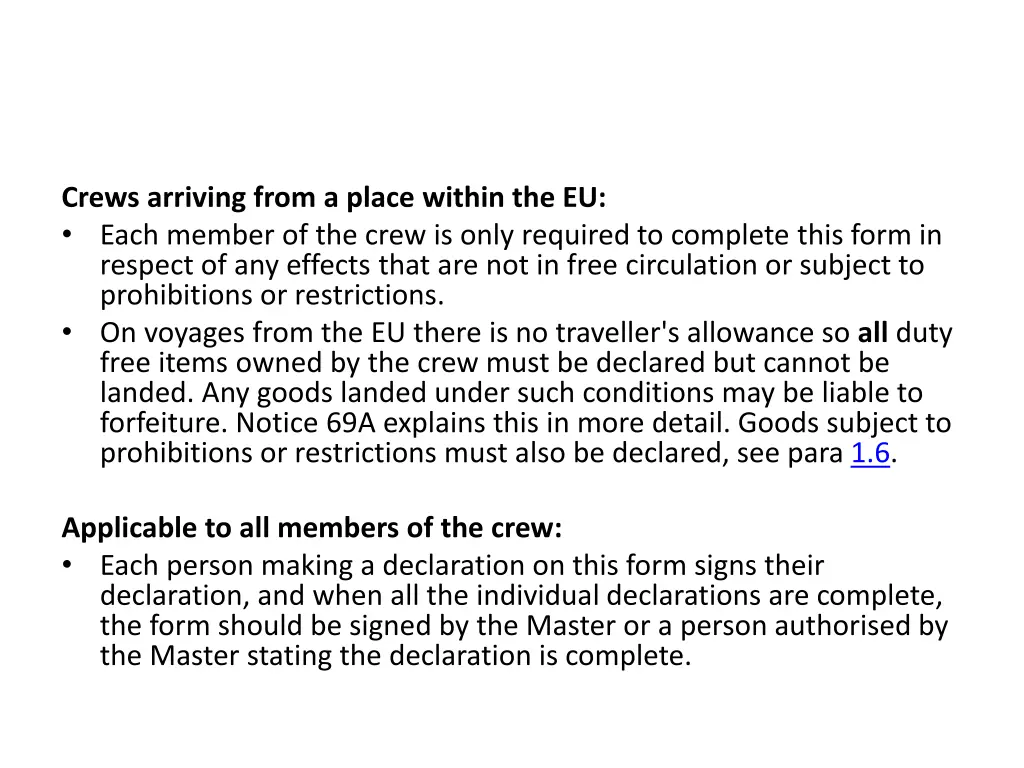 crews arriving from a place within the eu each
