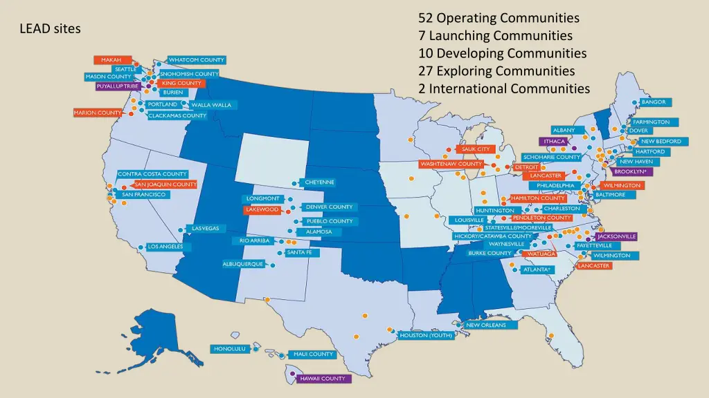 52 operating communities 7 launching communities