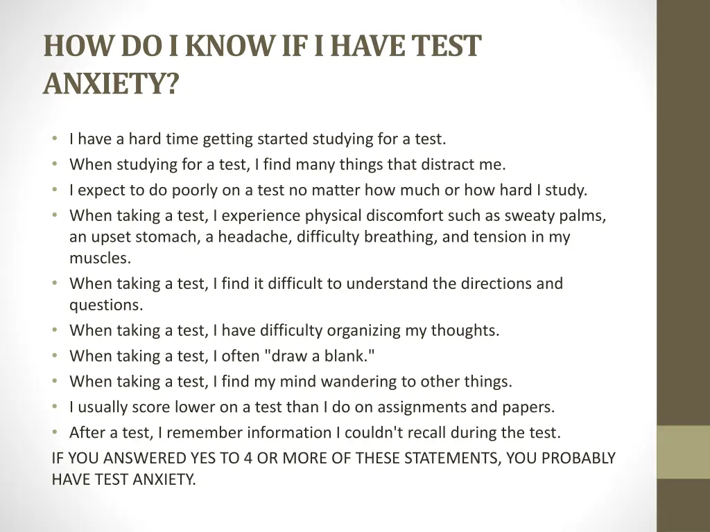 how do i know if i have test anxiety