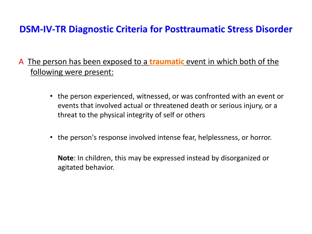 dsm iv tr diagnostic criteria for posttraumatic