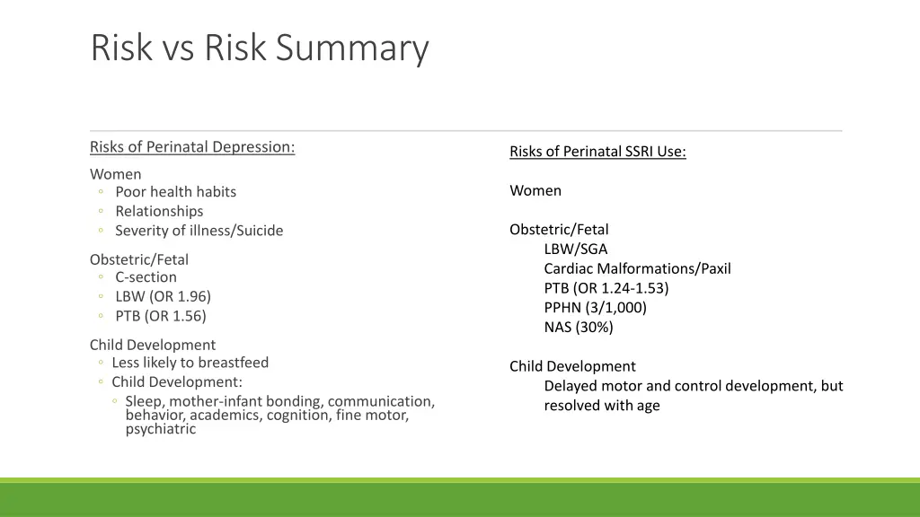 risk vs risk summary