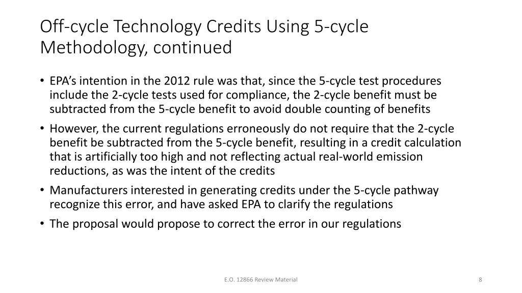 off cycle technology credits using 5 cycle 1