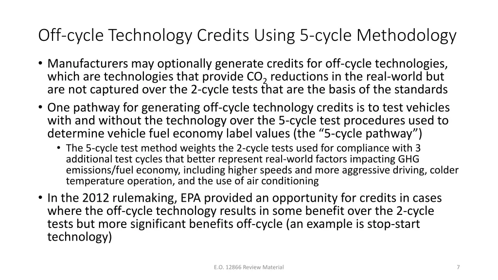 off cycle technology credits using 5 cycle
