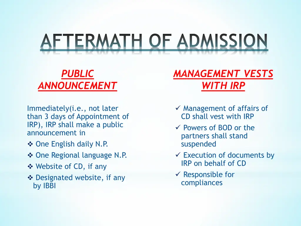 aftermath of admission