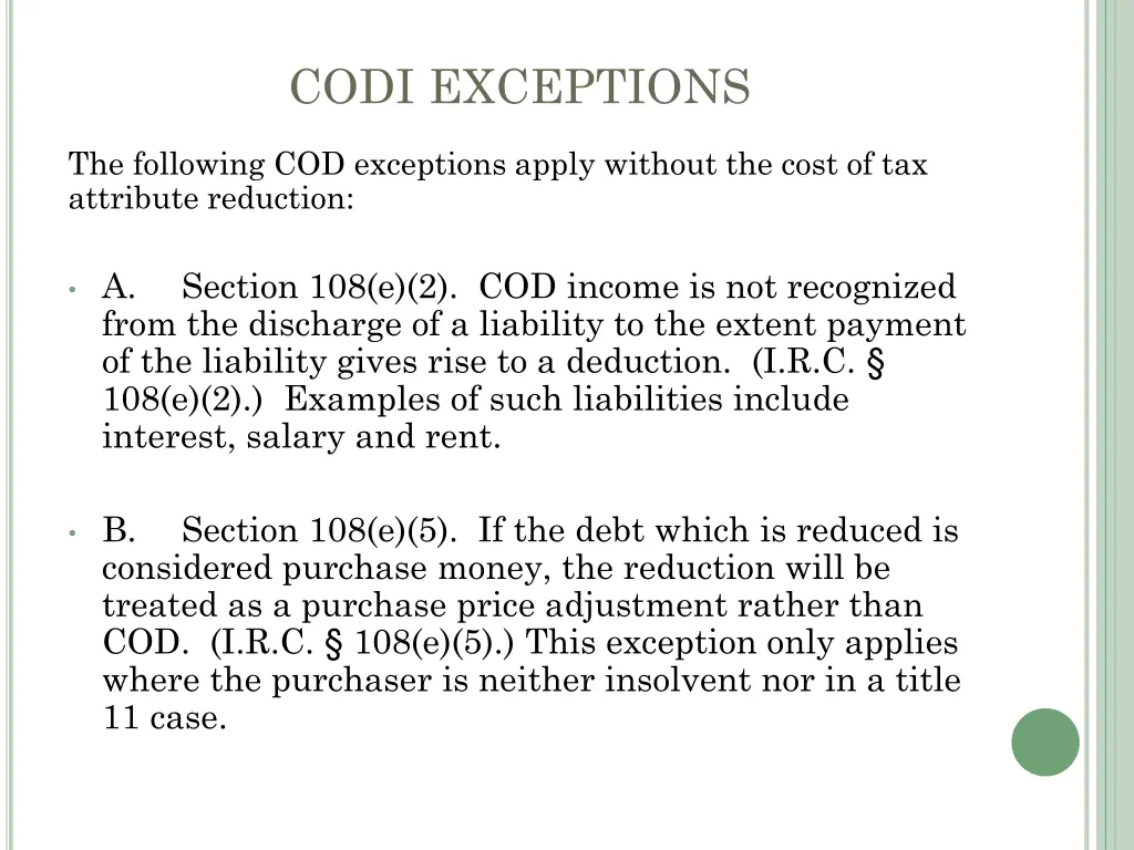 codi exceptions