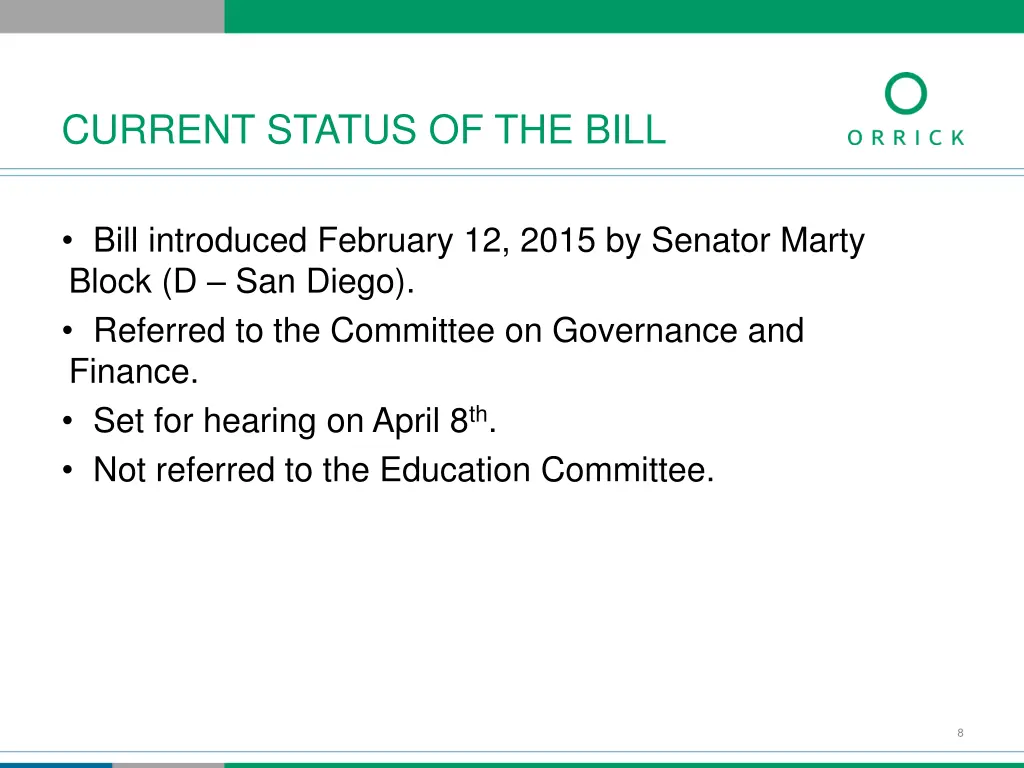 current status of the bill