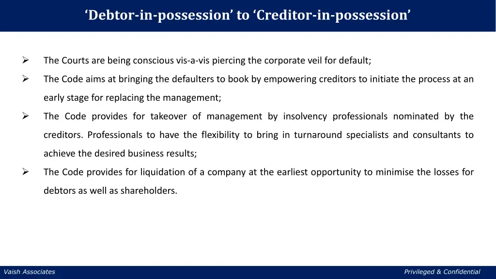 debtor in possession to creditor in possession