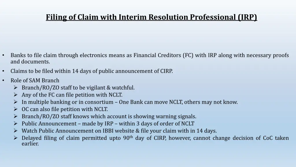 filing of claim with interim resolution