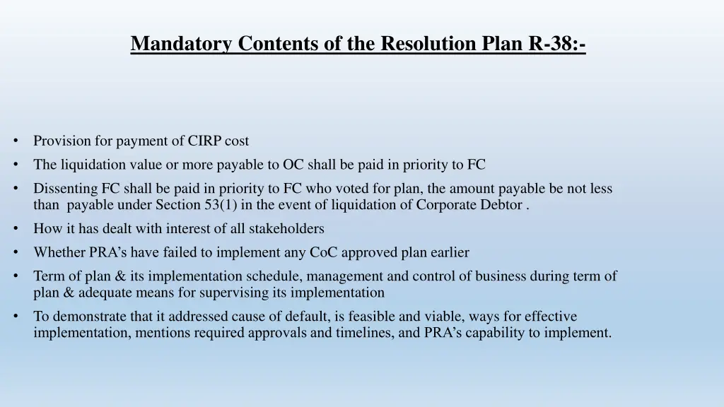 mandatory contents of the resolution plan r 38