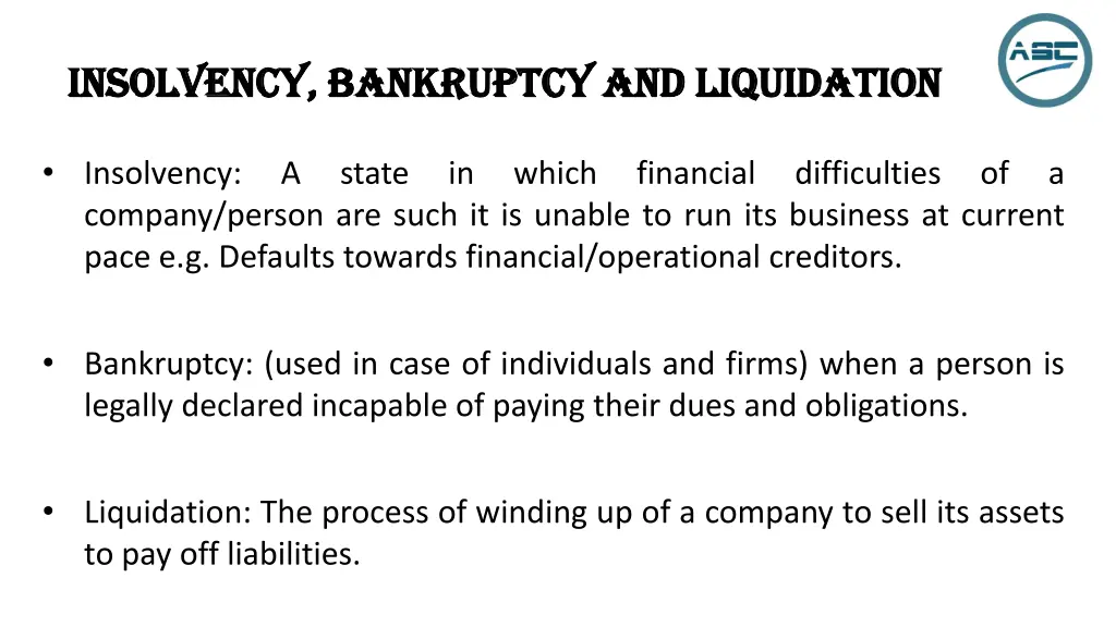 insolvency bankruptcy and liquidation insolvency