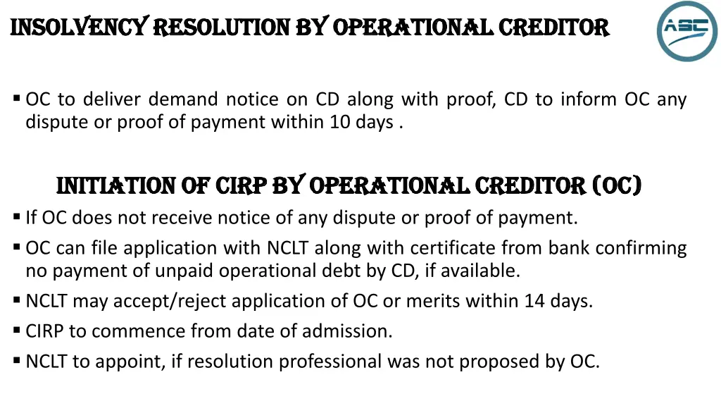 insolvency resolution by operational creditor